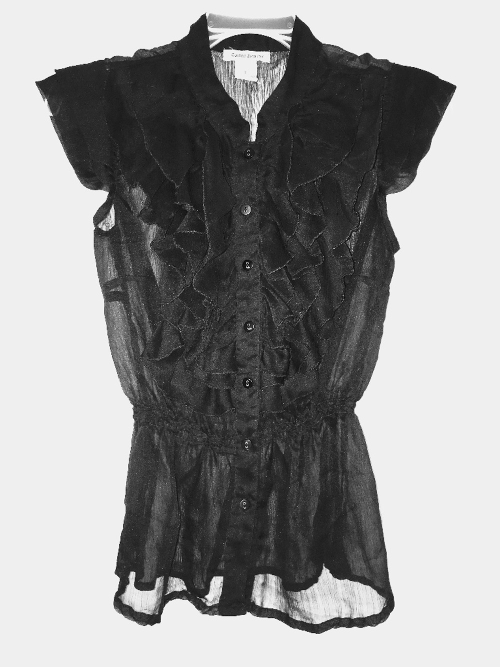 Y2K Cotton Express Black Sheer Ruffle Button-Up Blouse Size Small S Goth Indie